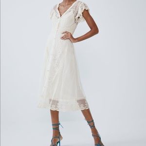 Zara lace midi dress in ivory.